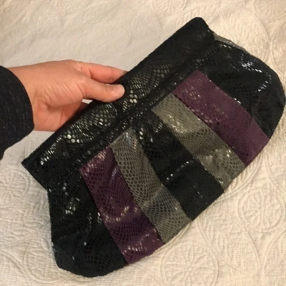 Clutch Purse, Purple Black Grey, Soft Material  14” x 8.5”